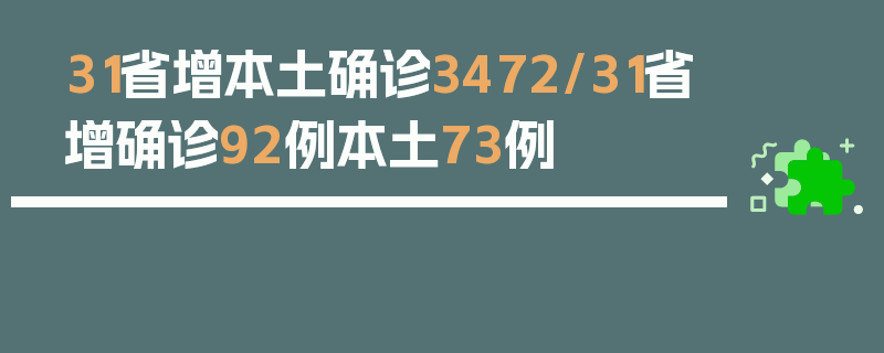 31省增本土确诊3472/31省增确诊92例本土73例