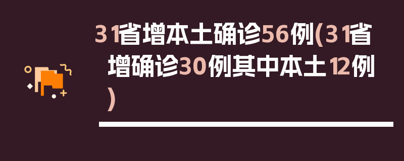31省增本土确诊56例(31省增确诊30例其中本土12例)