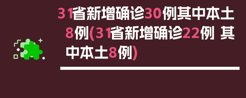 31省新增确诊30例其中本土8例(31省新增确诊22例 其中本土8例)