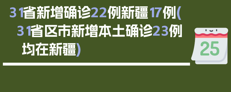 31省新增确诊22例新疆17例(31省区市新增本土确诊23例 均在新疆)