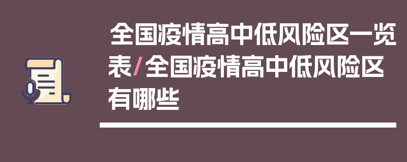 全国疫情高中低风险区一览表/全国疫情高中低风险区有哪些
