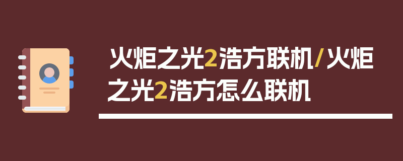 火炬之光2浩方联机/火炬之光2浩方怎么联机