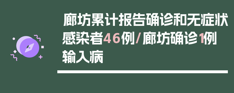 廊坊累计报告确诊和无症状感染者46例/廊坊确诊1例输入病
