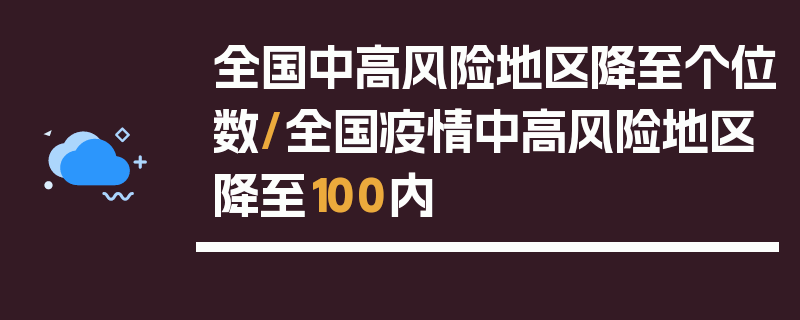 全国中高风险地区降至个位数/全国疫情中高风险地区降至100内