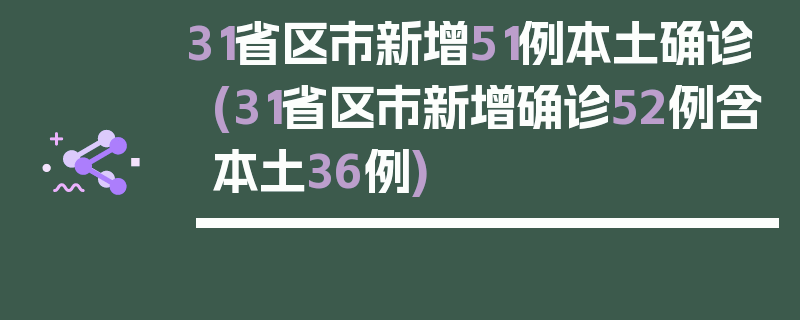31省区市新增51例本土确诊(31省区市新增确诊52例含本土36例)