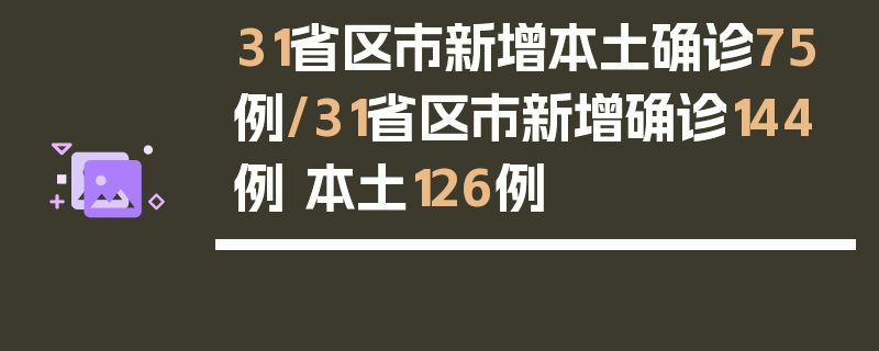 31省区市新增本土确诊75例/31省区市新增确诊144例 本土126例
