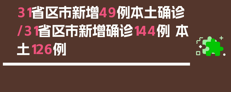 31省区市新增49例本土确诊/31省区市新增确诊144例 本土126例