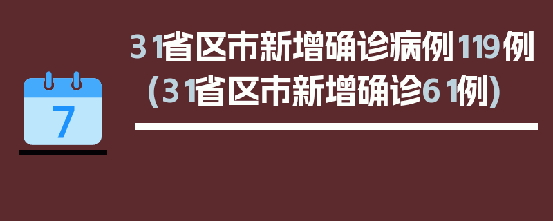 31省区市新增确诊病例119例(31省区市新增确诊61例)