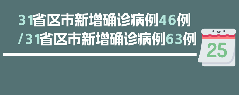 31省区市新增确诊病例46例/31省区市新增确诊病例63例