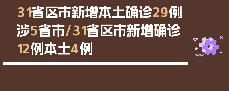 31省区市新增本土确诊29例涉5省市/31省区市新增确诊12例本土4例
