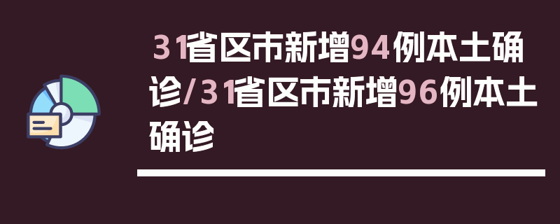 31省区市新增94例本土确诊/31省区市新增96例本土确诊