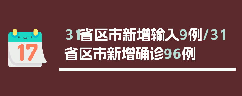 31省区市新增输入9例/31省区市新增确诊96例