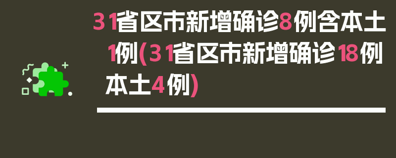 31省区市新增确诊8例含本土1例(31省区市新增确诊18例本土4例)