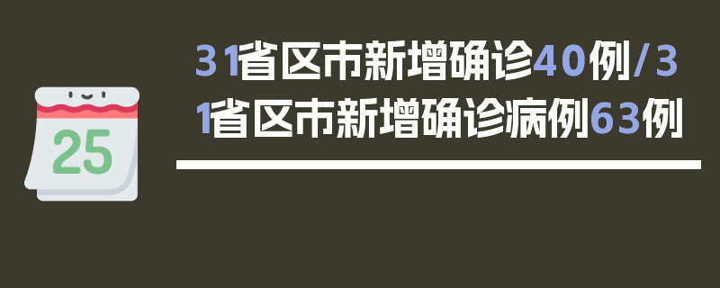 31省区市新增确诊40例/31省区市新增确诊病例63例