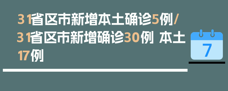 31省区市新增本土确诊5例/31省区市新增确诊30例 本土17例