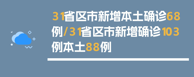 31省区市新增本土确诊68例/31省区市新增确诊103例本土88例