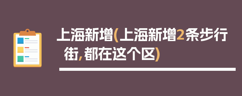 上海新增(上海新增2条步行街,都在这个区)
