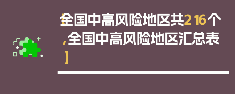 【全国中高风险地区共216个,全国中高风险地区汇总表】