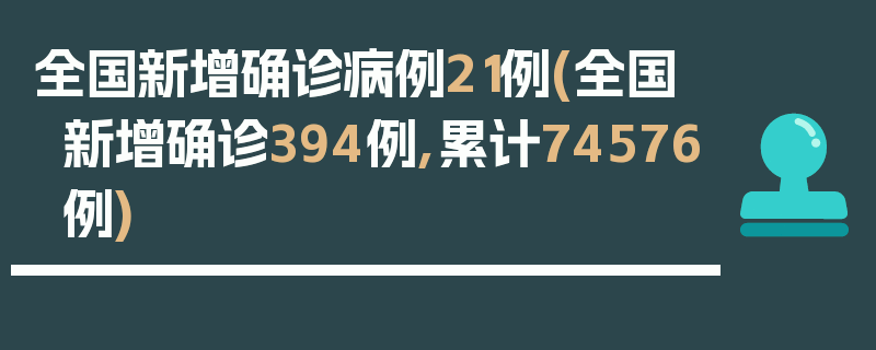全国新增确诊病例21例(全国新增确诊394例,累计74576例)