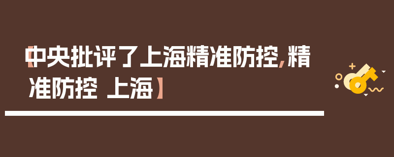 【中央批评了上海精准防控,精准防控 上海】