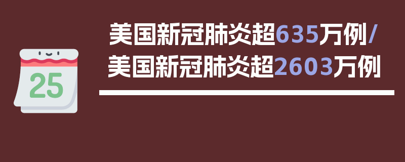 美国新冠肺炎超635万例/美国新冠肺炎超2603万例