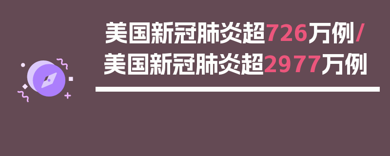 美国新冠肺炎超726万例/美国新冠肺炎超2977万例