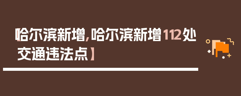 【哈尔滨新增,哈尔滨新增112处交通违法点】