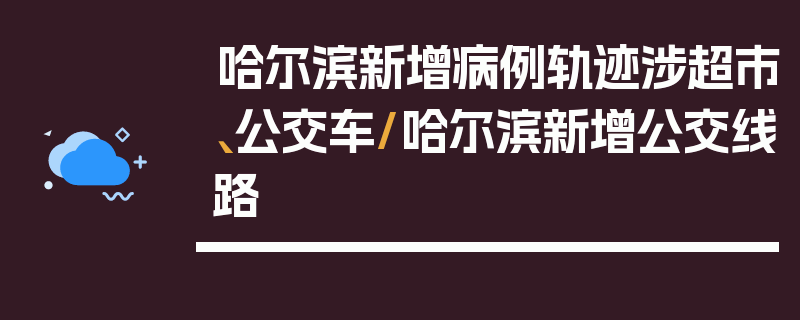 哈尔滨新增病例轨迹涉超市、公交车/哈尔滨新增公交线路