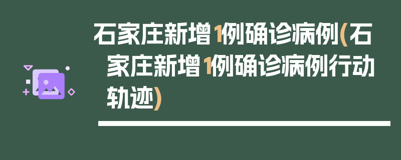 石家庄新增1例确诊病例(石家庄新增1例确诊病例行动轨迹)
