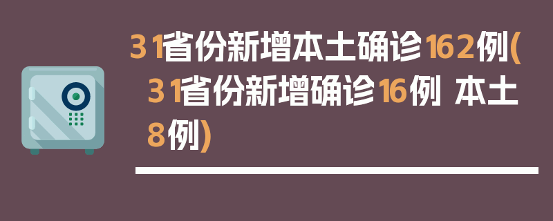 31省份新增本土确诊162例(31省份新增确诊16例 本土8例)