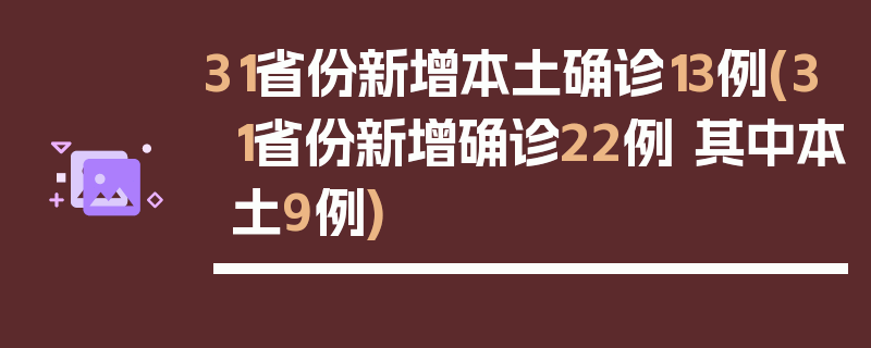 31省份新增本土确诊13例(31省份新增确诊22例 其中本土9例)