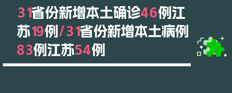 31省份新增本土确诊46例江苏19例/31省份新增本土病例83例江苏54例