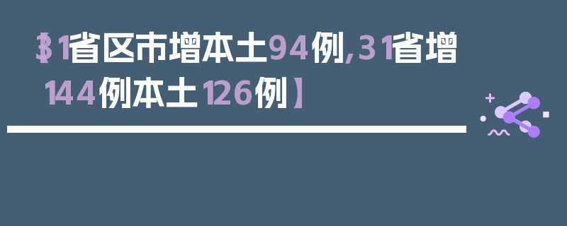 【31省区市增本土94例,31省增144例本土126例】
