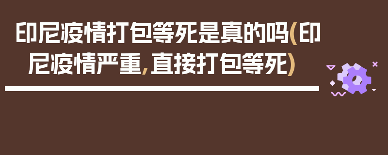 印尼疫情打包等死是真的吗(印尼疫情严重,直接打包等死)