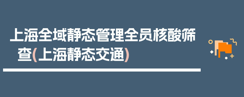 上海全域静态管理全员核酸筛查(上海静态交通)