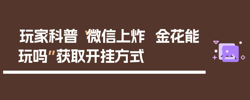 玩家科普“微信上炸 ·金花能玩吗”获取开挂方式