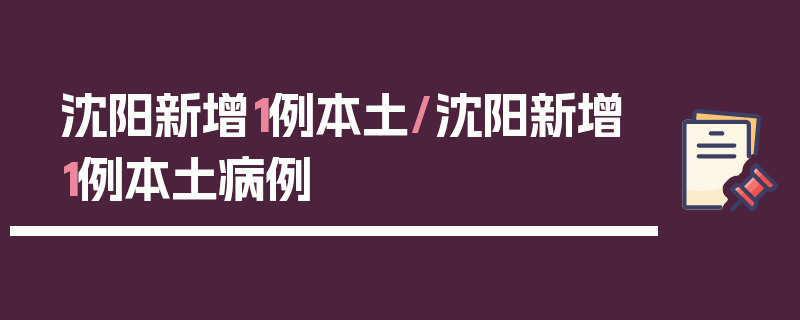 沈阳新增1例本土/沈阳新增1例本土病例