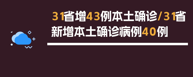 31省增43例本土确诊/31省新增本土确诊病例40例