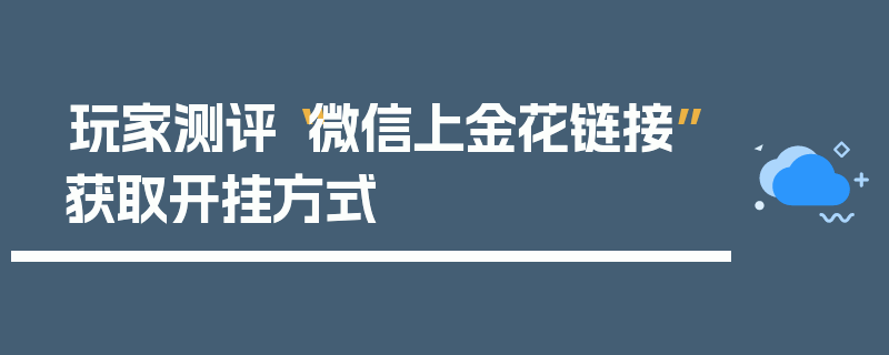 玩家测评“微信上金花链接”获取开挂方式