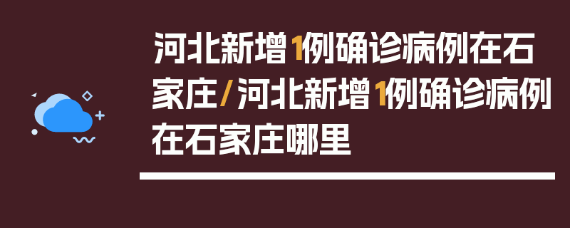 河北新增1例确诊病例在石家庄/河北新增1例确诊病例在石家庄哪里