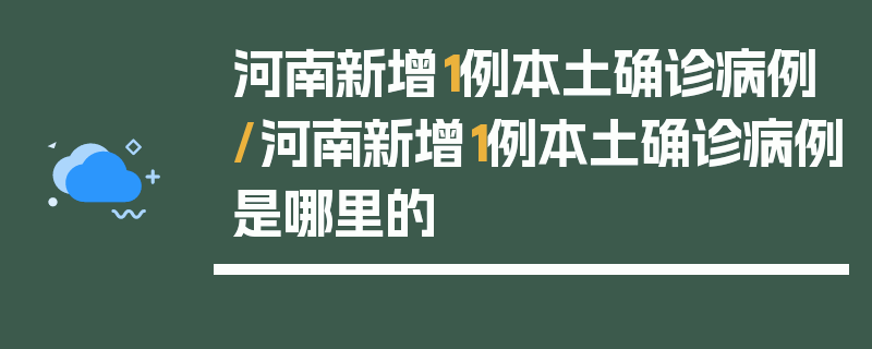 河南新增1例本土确诊病例/河南新增1例本土确诊病例是哪里的