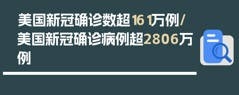 美国新冠确诊数超161万例/美国新冠确诊病例超2806万例