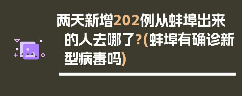 两天新增202例从蚌埠出来的人去哪了?(蚌埠有确诊新型病毒吗)