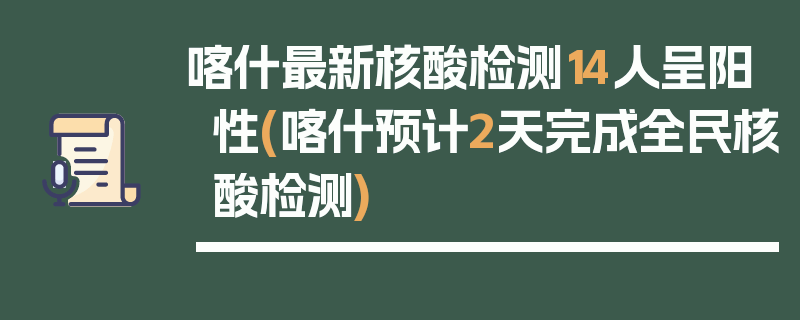 喀什最新核酸检测14人呈阳性(喀什预计2天完成全民核酸检测)