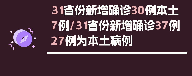 31省份新增确诊30例本土7例/31省份新增确诊37例27例为本土病例