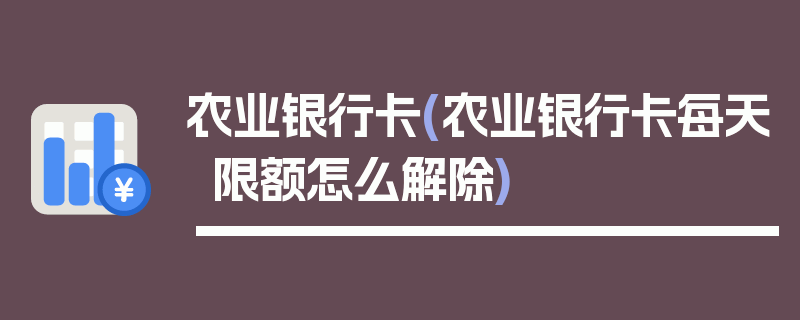 农业银行卡(农业银行卡每天限额怎么解除)