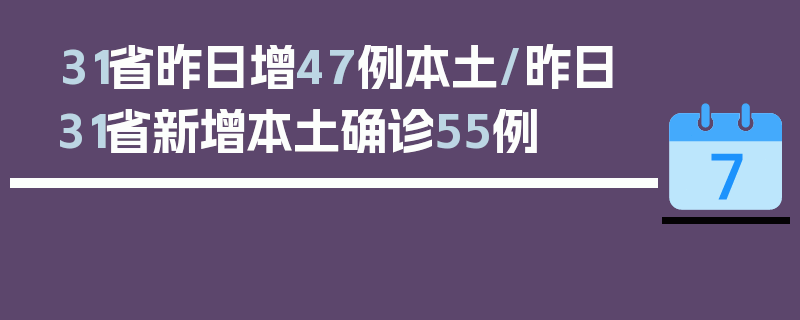 31省昨日增47例本土/昨日31省新增本土确诊55例