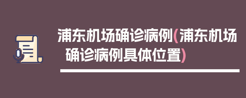 浦东机场确诊病例(浦东机场确诊病例具体位置)