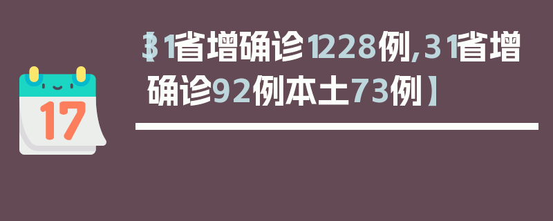 【31省增确诊1228例,31省增确诊92例本土73例】