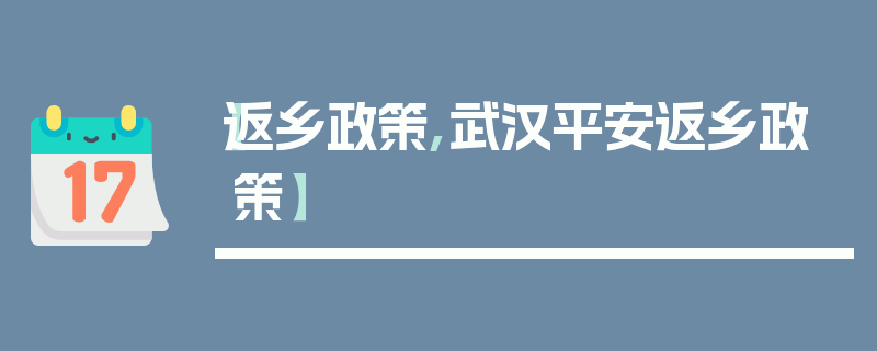 【返乡政策,武汉平安返乡政策】